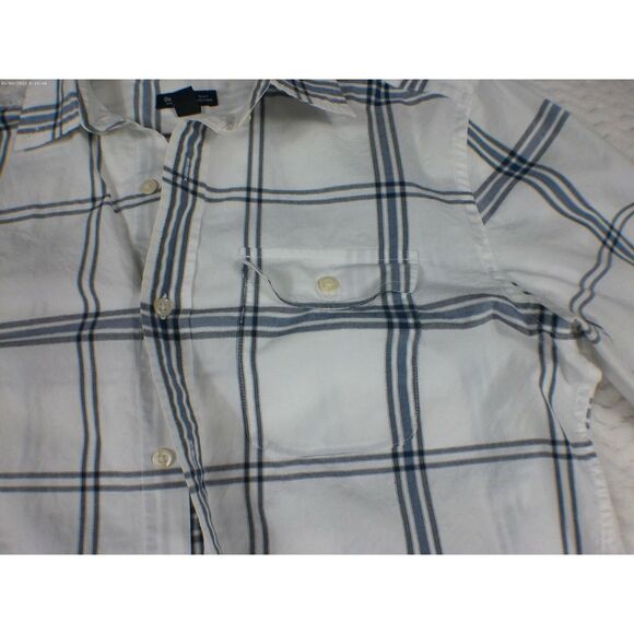 Mens Gap LG Casual Shirt Plaid Blue White Button Up Long Sleeve Slim Fit Cotton - Picture 4 of 6